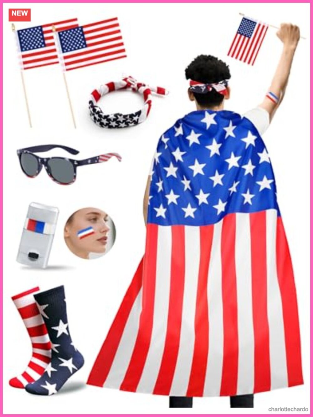 American Flag Costume Cape Set Polyester 4th of July Accessories Adult